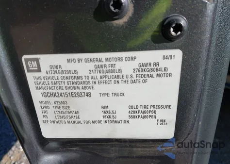 2001 Chevrolet Silverado 2500Hd Ls from USA, damaged, VIN 1GCHK24151E293748